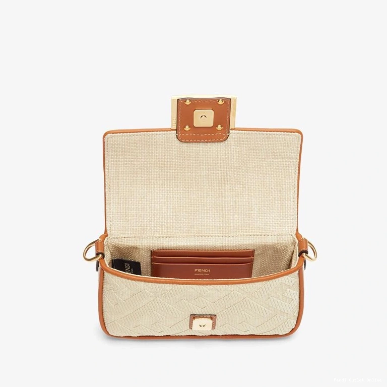 Cheap Baguette FF Mini Bag In Motif Straw Beige Fendi 0811